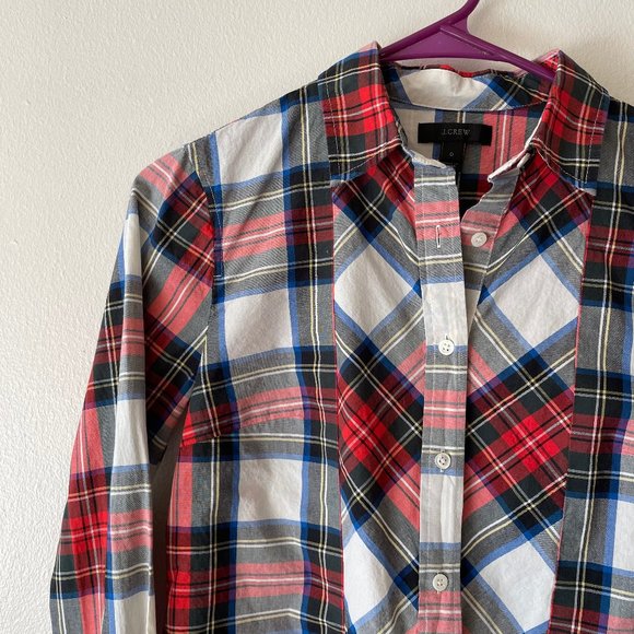 J. Crew | Red/White/Black Tartan Plaid Long-Sleeved Button-Down Shirt Sz 0 - Picture 3 of 6